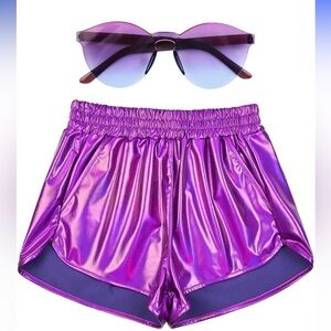 Purple Metallic Shorts and Sunglasses Set